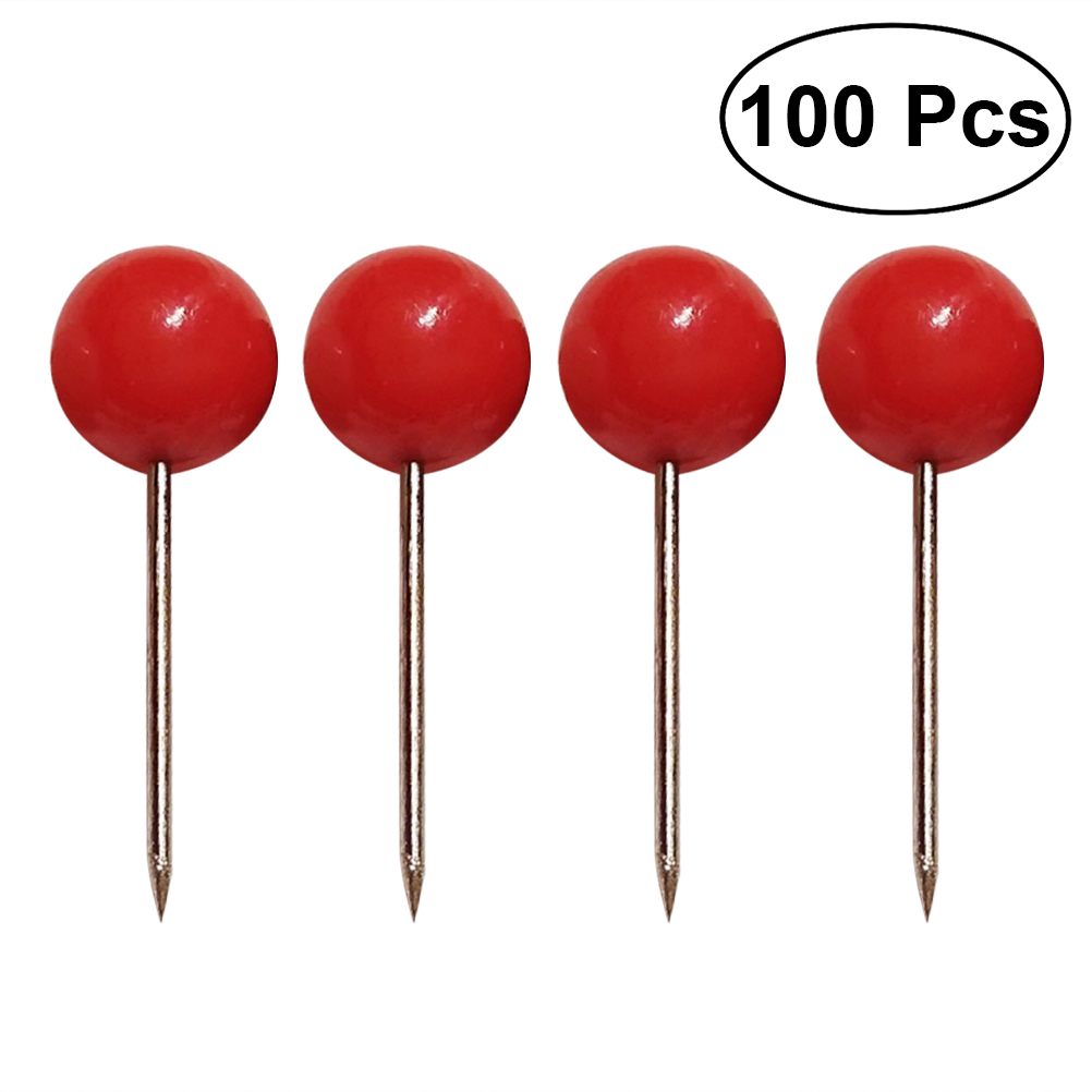 100Pcs Mini Push Pins Ronde Bal Head Kaart Kopspijkers Met Roestvrij Punt Voor Kantoor Thuis Ambachten Diy Markering Push pins (Zwart/Rood): Rood