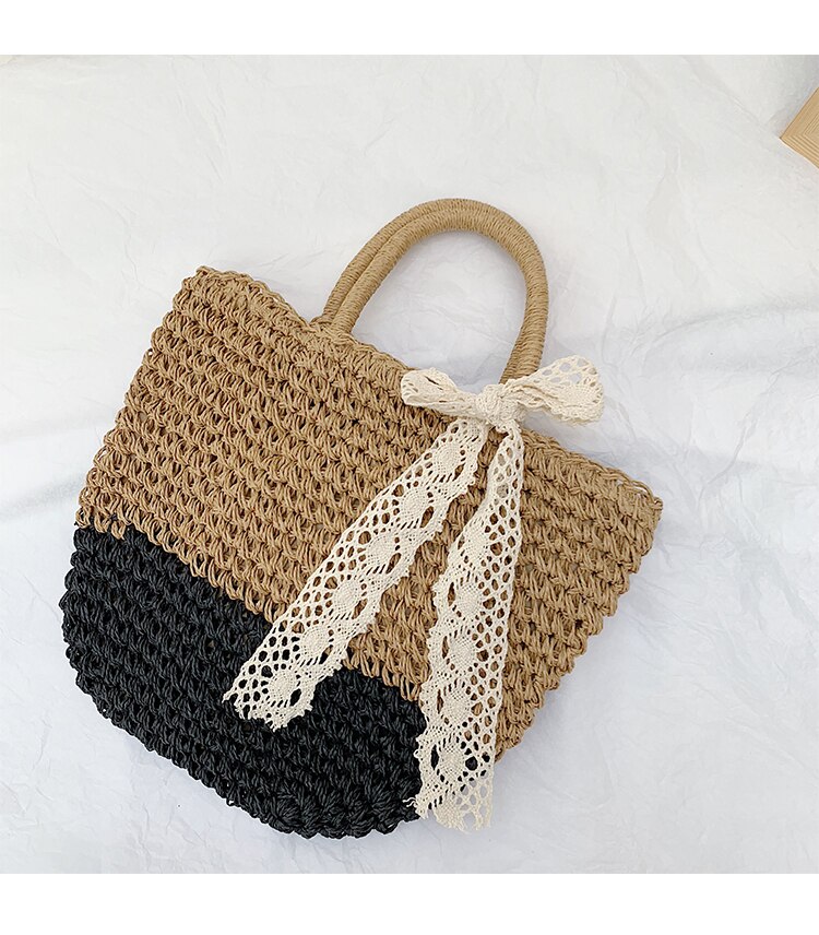 Frauen Handtasche Sommer Strand Tasche Rattan Gewebt Handgemachte Gestrickte Stroh Kapazität Totes Leder Frauen Schulter Tasche Böhmen Neue