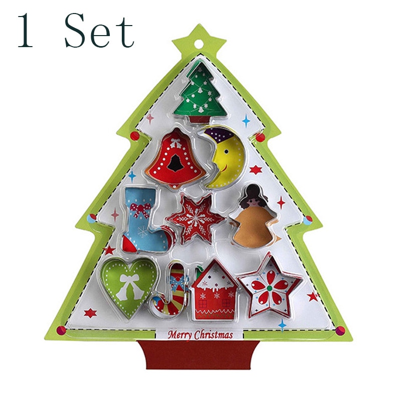 Zilveren Kerstboom Maan Bell Vorm Bakken Tools Biscuit Mold Cookie Cutter Cake Decoratie 10 Stks/set Roestvrij Stalen Mal
