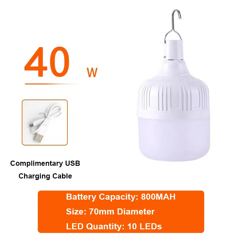 Outdoor Draagbare LED Verlichting USB Oplaadbare Camping LED Licht 20W 40W 80W 100W Waterdichte Lamp noodlantaarns LED Lamp: 9w