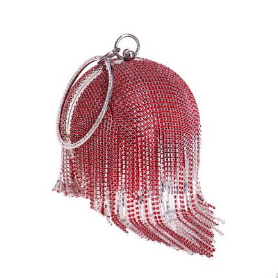 SEKUSA Tassel Rhinestones Women Evening Bags Chain Shoulder Lady Purse Handbags Diamonds Round Wedding Party Clutch Bags: YM8101red