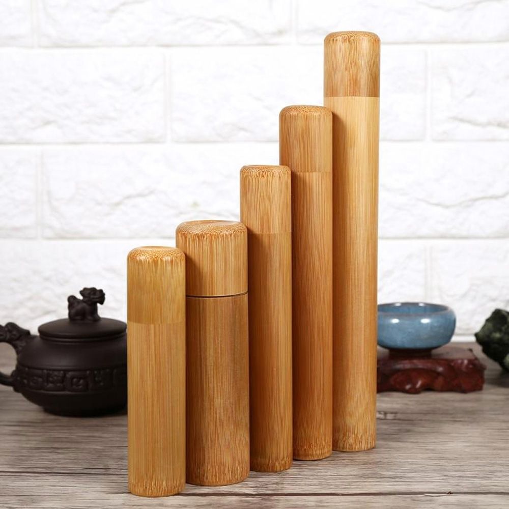Eco-friendly Round Bottle With Lid Bamboo Holder Tea Canister Organizer Container Storage Box