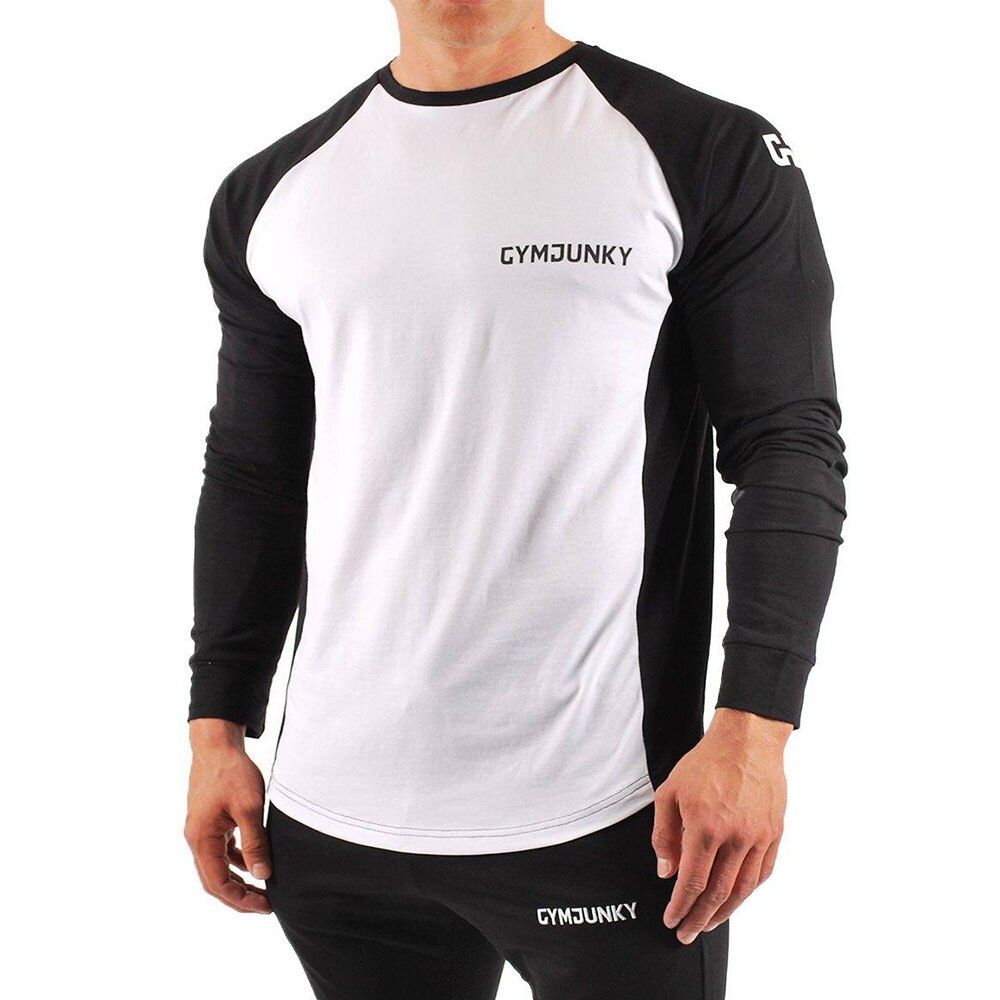 Camiseta de gimnasio para hombre, camisa de manga larga para entrenamiento de culturismo, informal, de algodón suave, ropa interior deportiva: XL / white