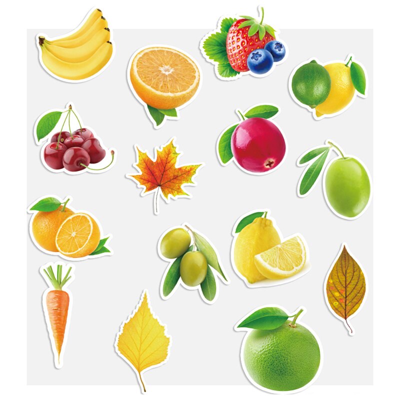 100pcs Exquisite Cartoon Fresh Fruits Vegetables Stickers For Kitchen Bakery Cup Computer Phone Dish Refrigerator Fruit Sticker