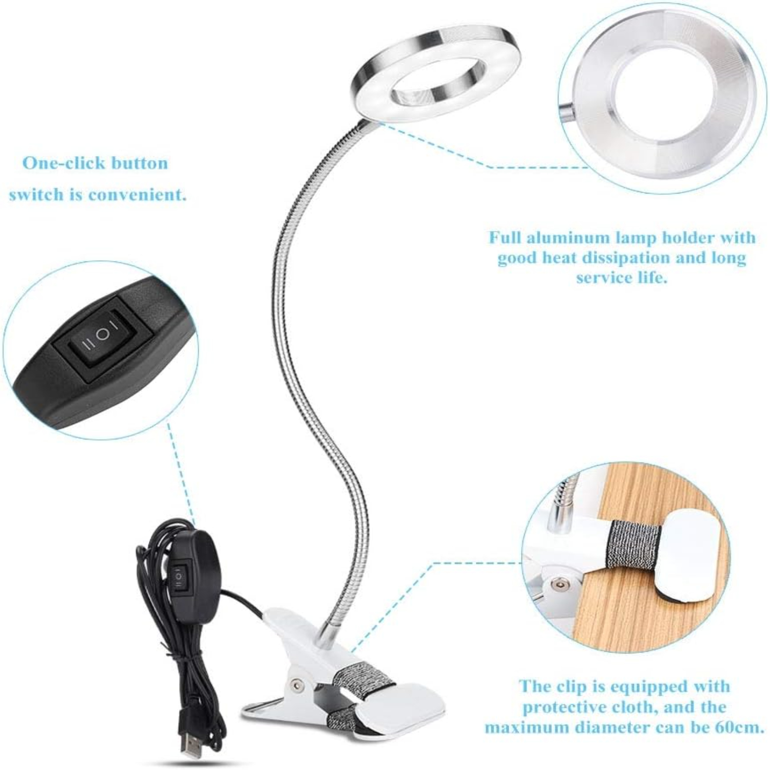 Slanke, verstelbare usb-led bureaulamp met moderne, flexibele helderheidsregeling voor meer comfort en een aangename sfeer. dimbaar.