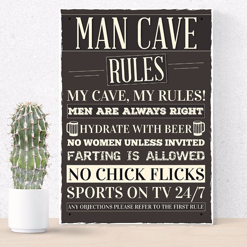 Meijiafei Man Cave Rules Hanging Sign Funny Father's Day Sign Man Cave Shed Sign Grandad Sign 8.3"x 11.7"