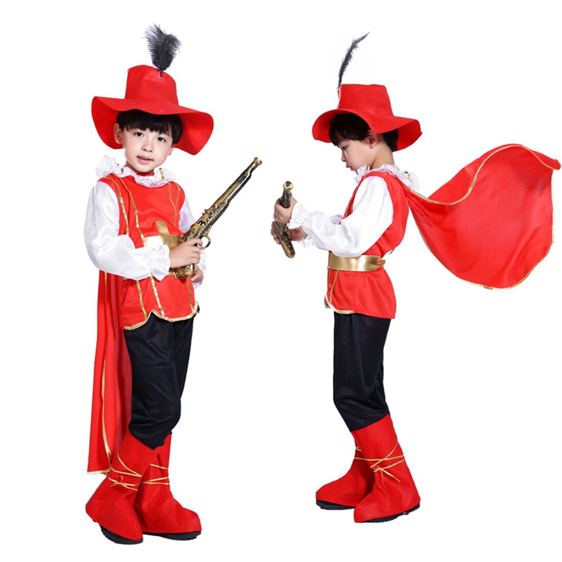 Halloween Pirate Cosplay Suit Handsome Little Samurai Costume Set with Pirate Blaster for 4-6 Years Old - M Size
