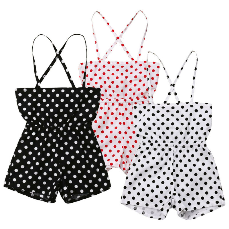 Summer Kids Baby Girl Polka Dot Romper Strap Jumpsuit Sleeveless Playsuit Clothes Sunsuit Overalls Outfit