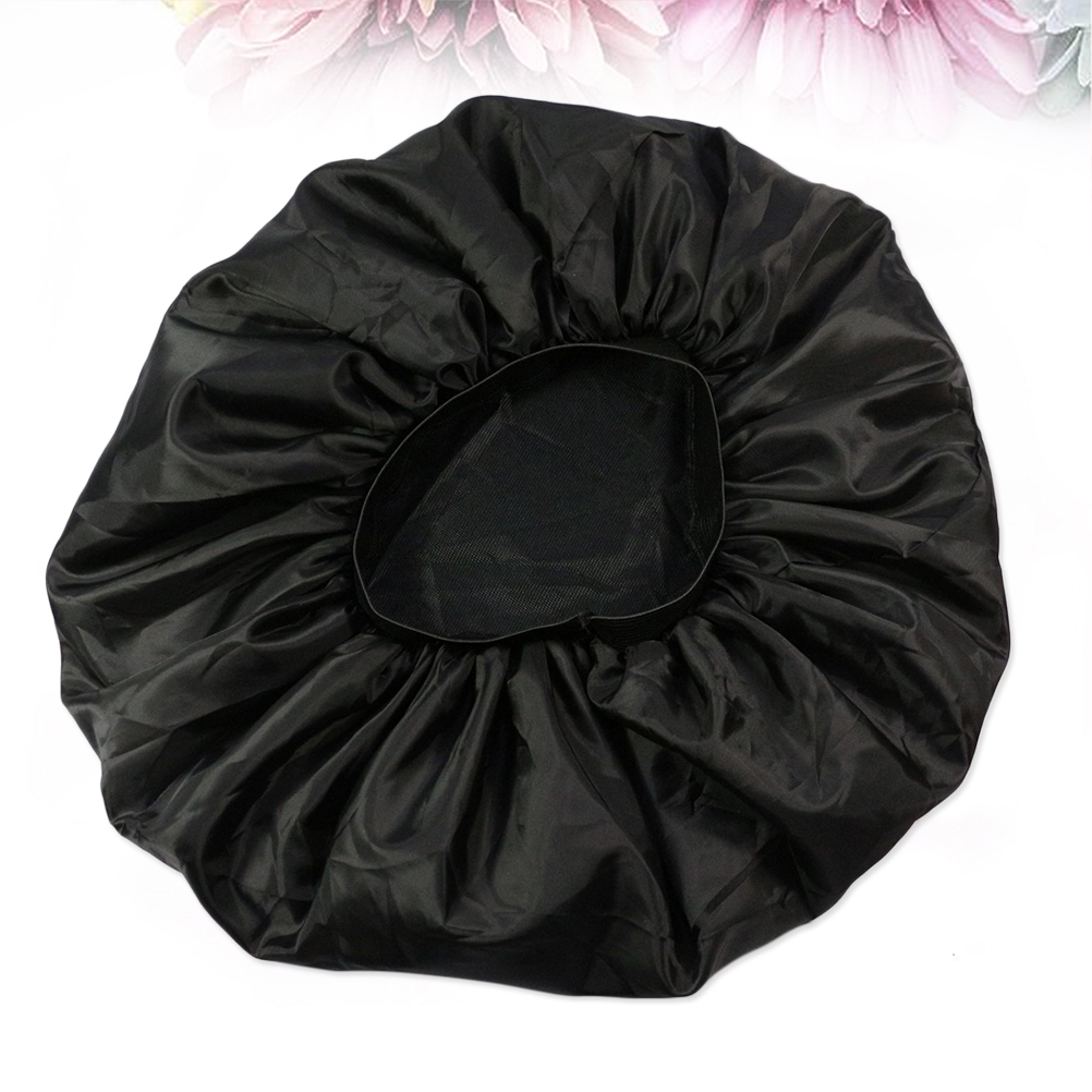 Extra Large Double Elastic Nightcap Silk and Satin Sleeping Nightcap Hair Organizing Hat (Black)