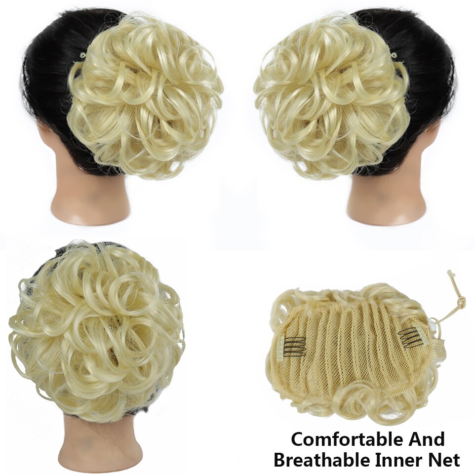 Shangke hår bolle klipp i hårforlengelse til plast kam krøllete hår chignon syntetisk hår rotete chignon til kvinner bryllup