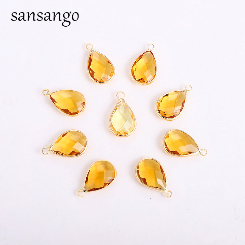 10 unids/lote de dijes de gota de agua, colgantes de aleación de cristal, pendientes DIY, collar para accesorios de fabricación de joyas: Bañado en rodio de imitación