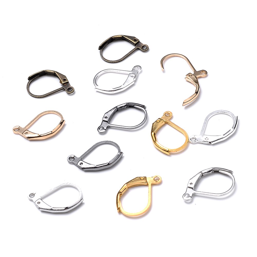 20 st/lot öronkrokar spänne guld silverpläterade örhängen sladdar för gör-det-själv-öron-smyckentillverkning tillbehör för öronöglor 15*10mm