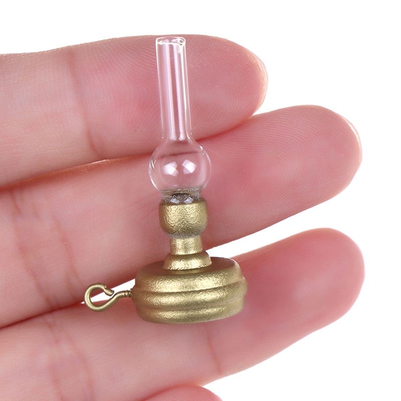 1:12 DIY Doll house Miniatures Accessories Toys Copper Base Glass Candlestick Retro Kerosene Lamp