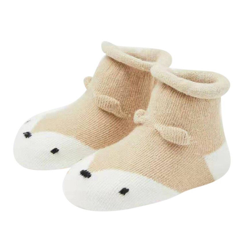 Baby Socks Winter Kids Infant Toddler Baby Boys Girls Socks Cartoon Cute Animals Anti-Slip Knitted Keep Warm Socks: Khaki / M