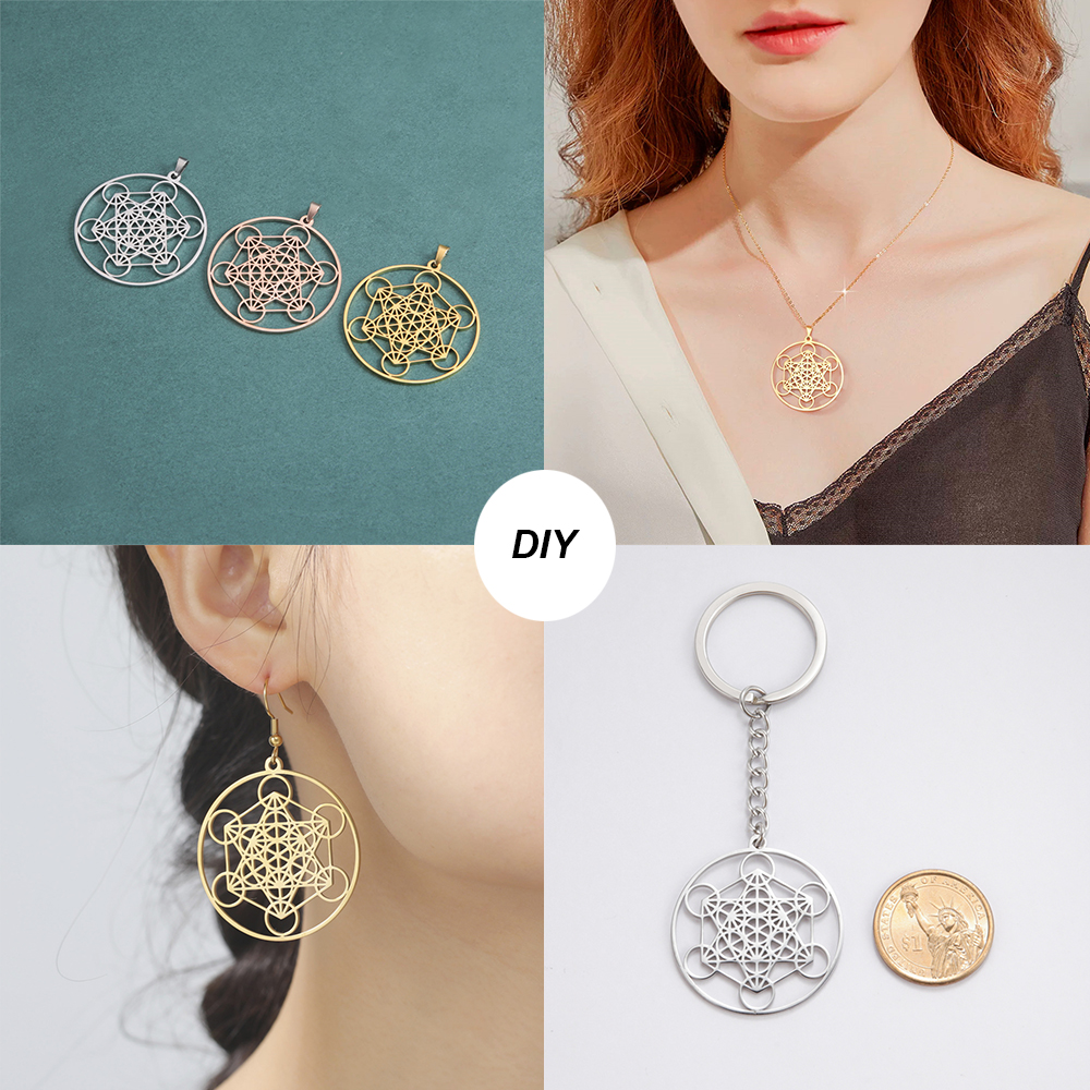 Diy Rvs Metatron Kubus Bedels Voor Sieraden Maken Ketting Oorbellen Sleutelhanger Charm Amulet Hangers Accessoire