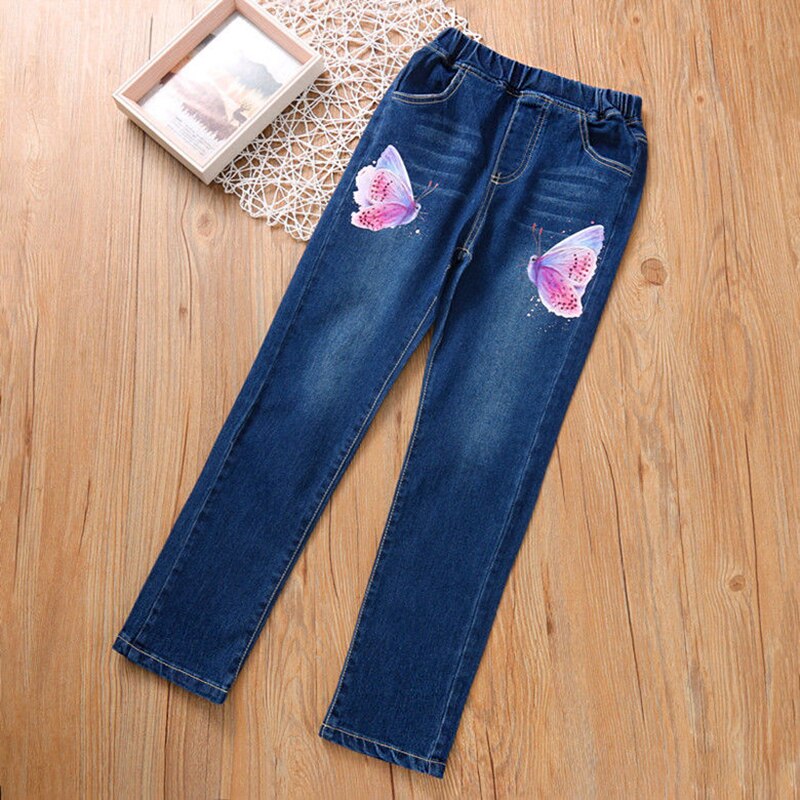 Pantalones vaqueros para niña de 3 a 12 años, modelos de primavera y otoño, pantalones grandes para niño, pantalones de pierna recta estampados: 2 / 150 (9-10Y)