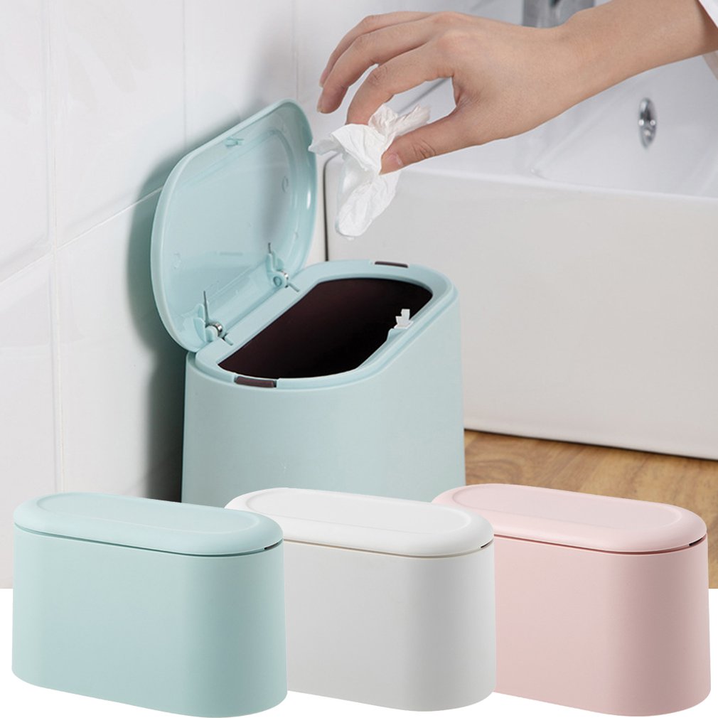 Mini Desktop Trash Can Push-up Cover Double-layer Trash Bin PP Countertop Wastebasket Press Neutral /