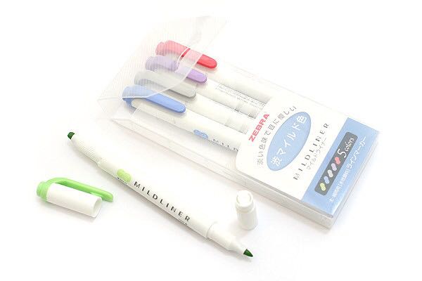 Zebra Mildliner-rotulador suave de doble cara, juego de 5 colores, resaltador