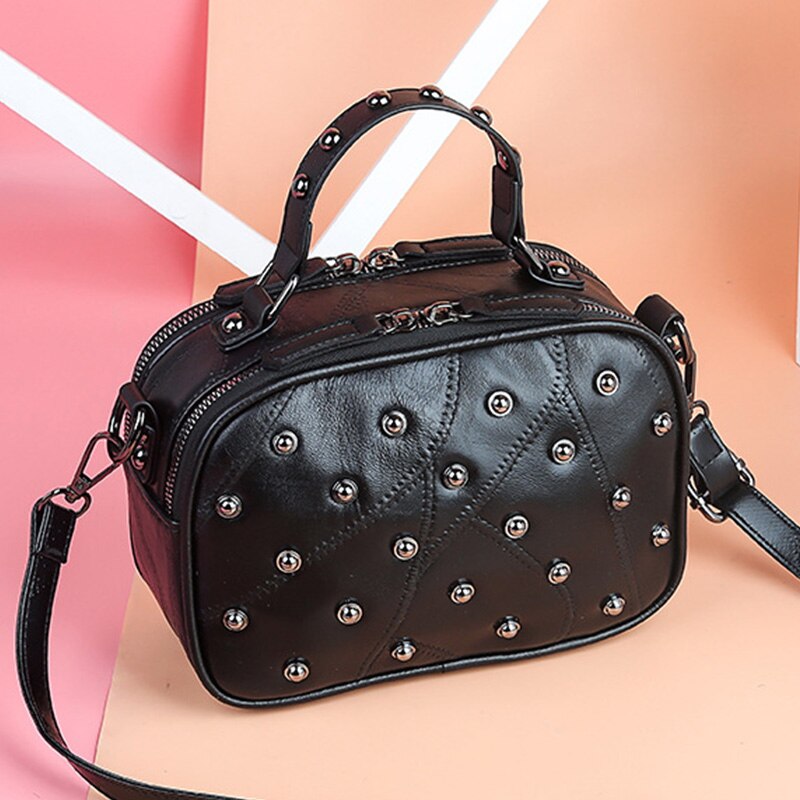 Bolsos de hombro con remaches para mujer, bandoleras cruzadas de piel auténtica, bolsas de viaje pequeñas y suaves