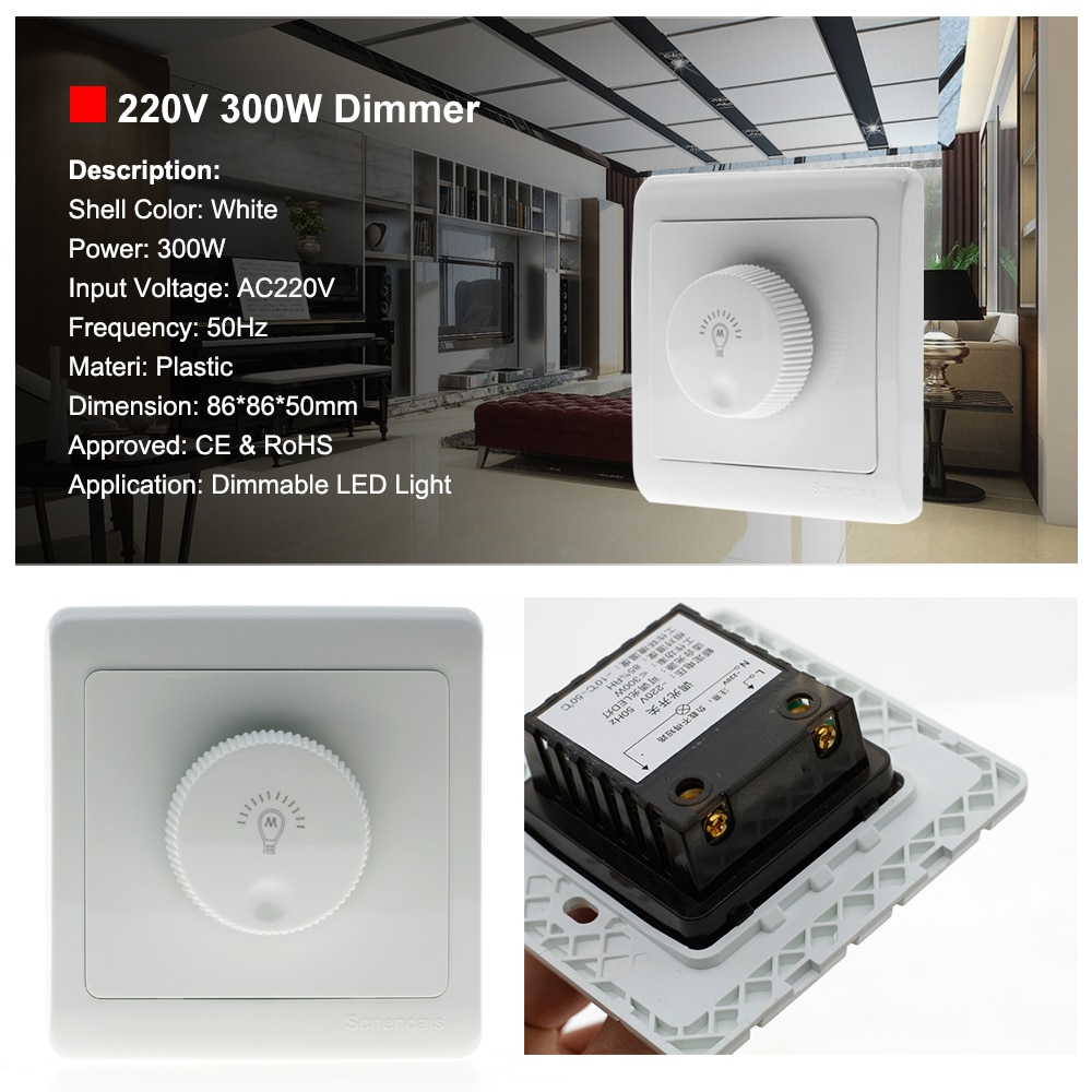 LED Dimmer Switch 220V 300W /600W /1000W Brightness Dimmers For Adjustable LED Lights Bulbs