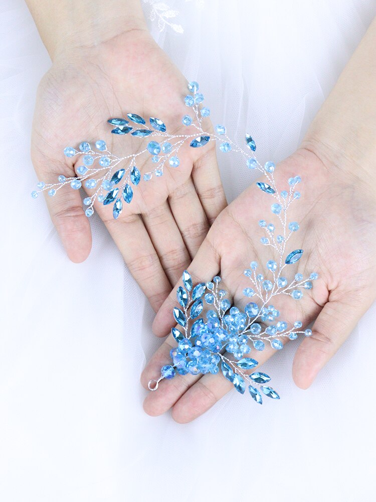 Romantische Bridal Hoofdbanden Blue Crystal Haarband Strass Vrouwen Hoofddeksels Wedding Accessoires Voor Party Bruid Hoofdtooi Diadeem