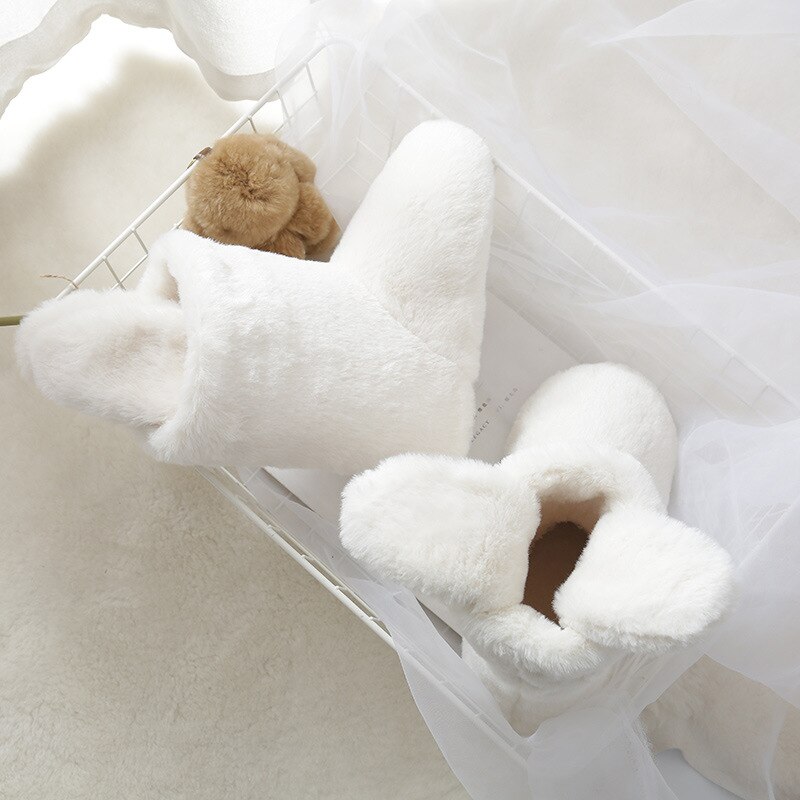 Millffy – bottes chaudes antidérapantes en velours et oreilles de lapin pour femme, chaussures d'intérieur en coton