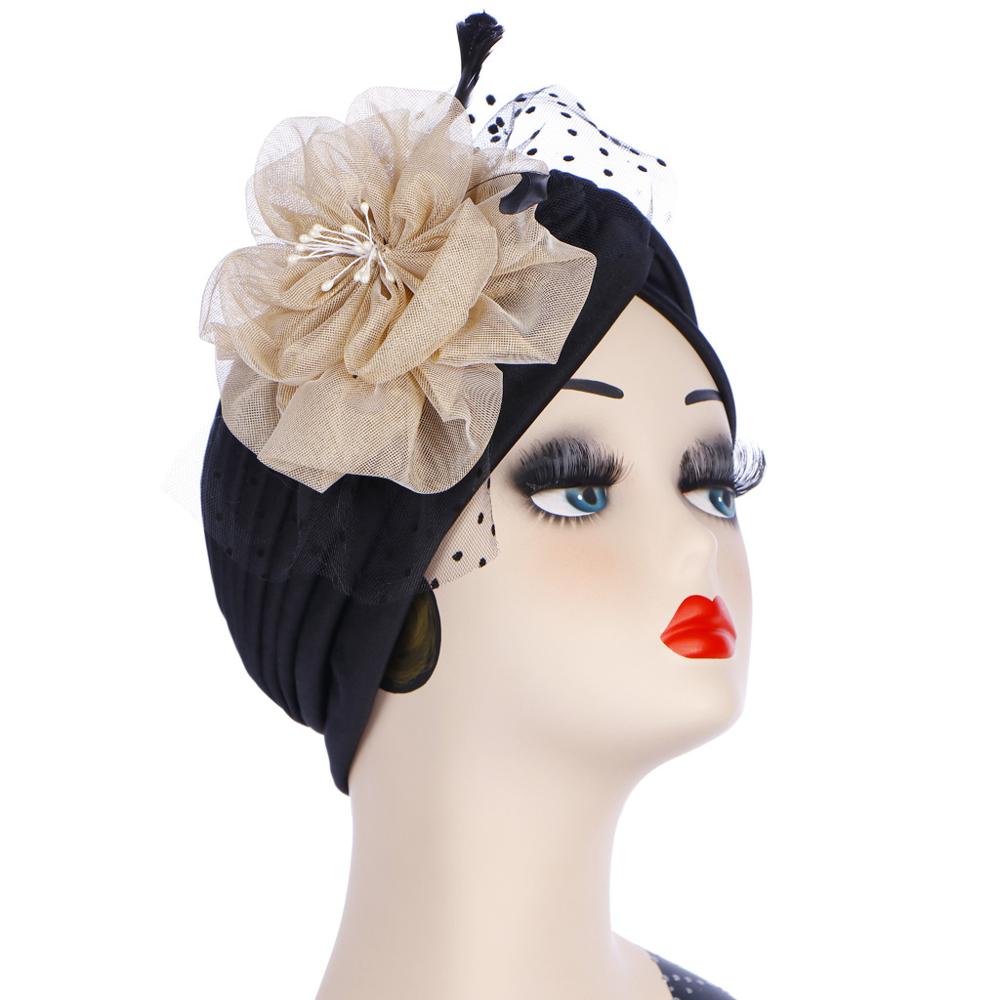 Gorro turbante para mujer, accesorios para de té, flor, boda, India, Sombrero estilo boina de lana, Vintage, sombreros de , indio,: BlackBeige