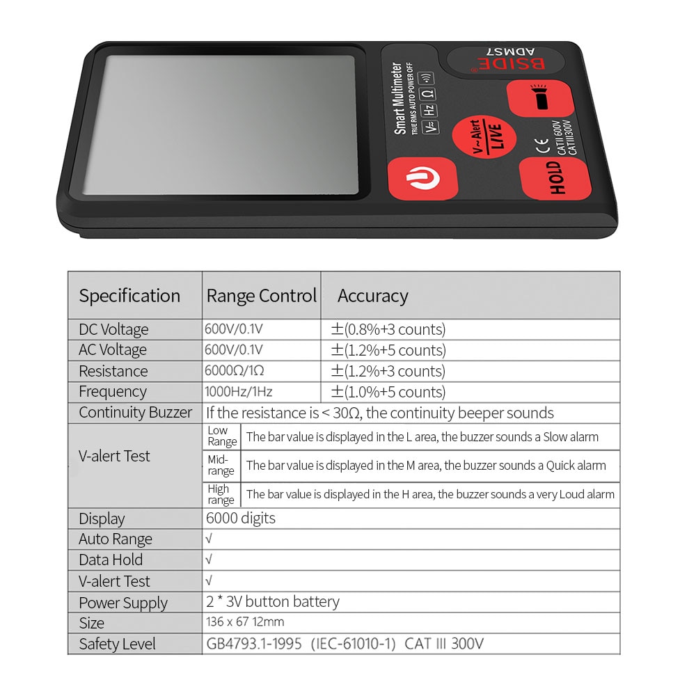 Digital Multimeter LCD Digital Display 6000 Counts Portable Multimeter With Flashlight AC DC TRUE RMS Smart Multimer Tester