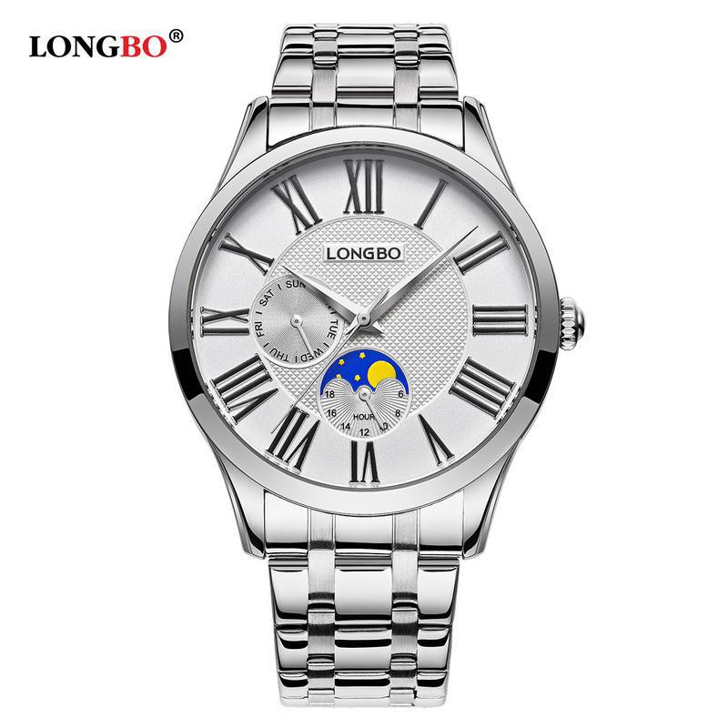 Longbo Quarzuhr Liebhaber Uhren Frauen Männer Paar Analog Voller Edelstahl Geschäft Armbanduhren lässig Gold 1/stücke: Weiß Pro Mann