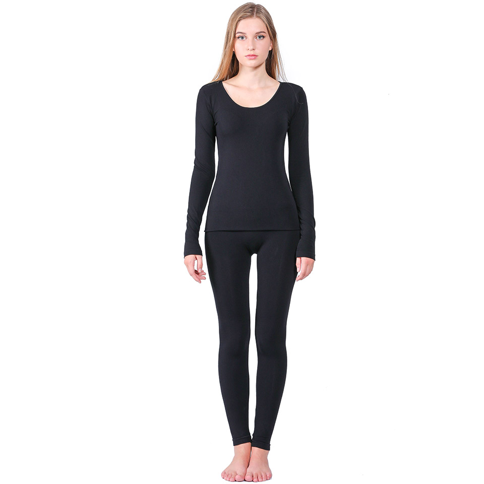 YOOY Brand Winter Thermal Underwear Women Elastic Breathable Female U-neck Casual Warm Long Johns Sets: U-neck-Black