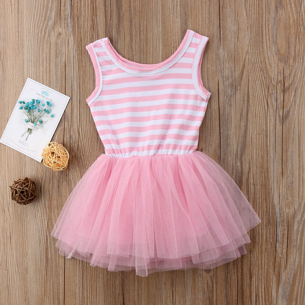 0-5T Pink Baby Girls Dress Cute Unicorn Print Dress For Girls Animal Sleeveless Striped Wedding Party Tutu Dress Girls Clothes