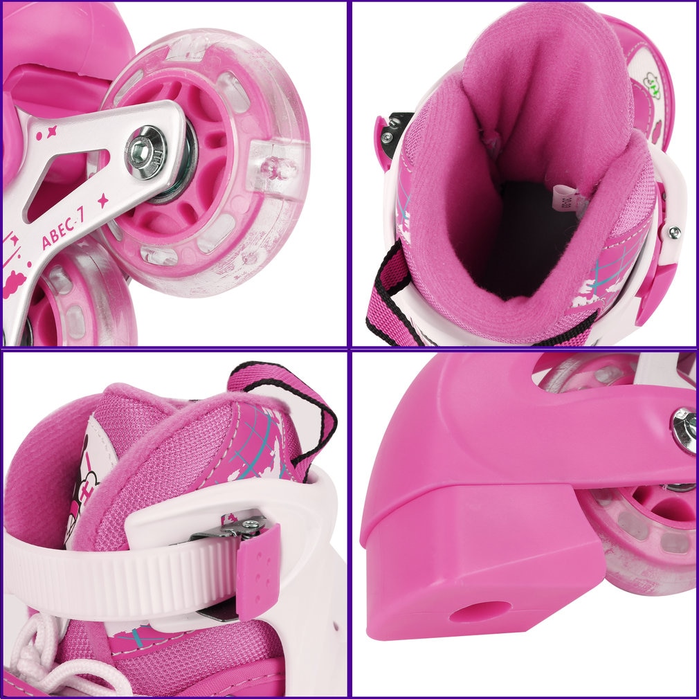 Rolki dziewczęce regulowane Rollerblades dla dzieci z podświetlaną siatką wrotki podwójne zabezpieczenie blokada mała