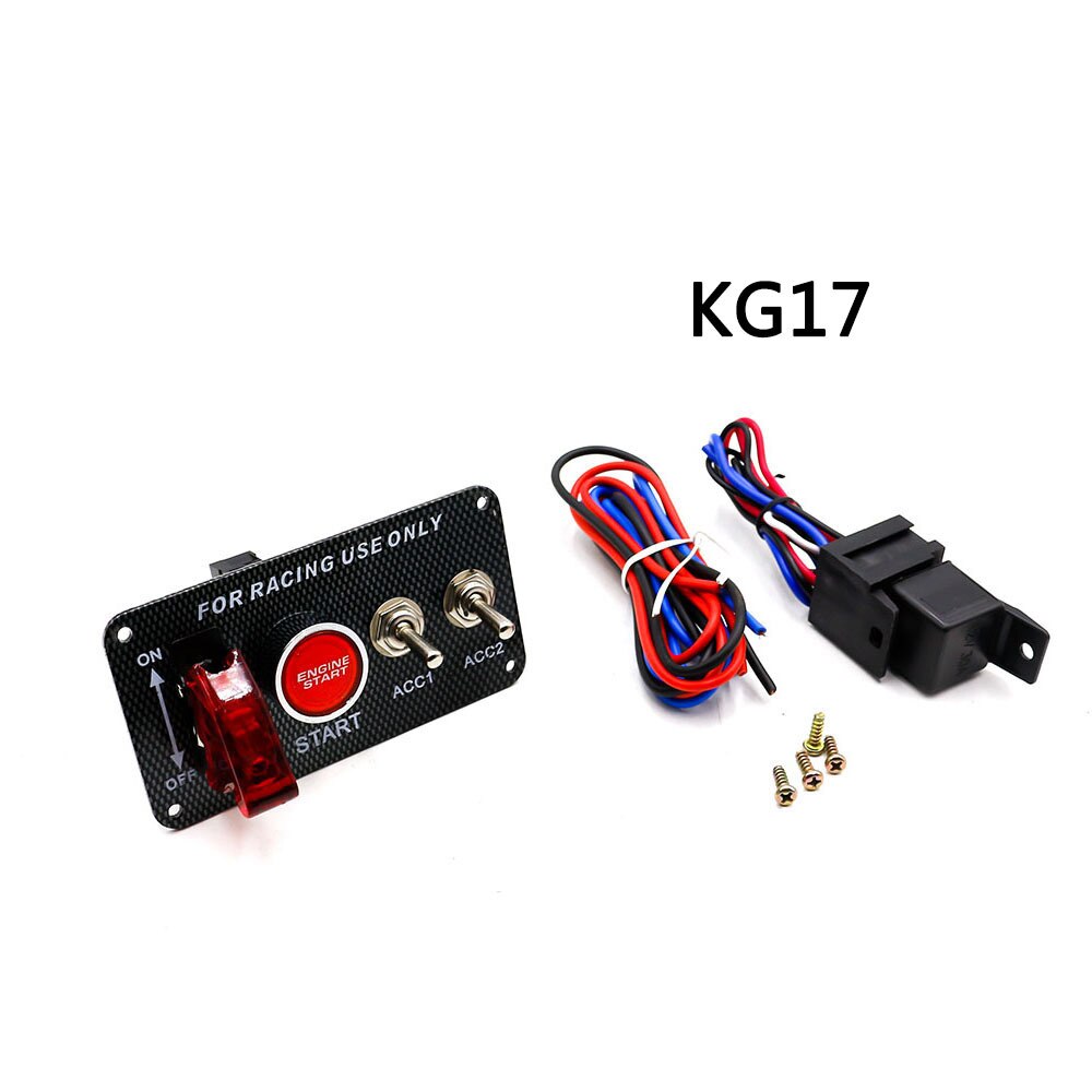 Universal 12V 30A Car LED Carbon Fiber Toggle Ignition Switch Panel Auto Engine Start Push Button Racing: KG17