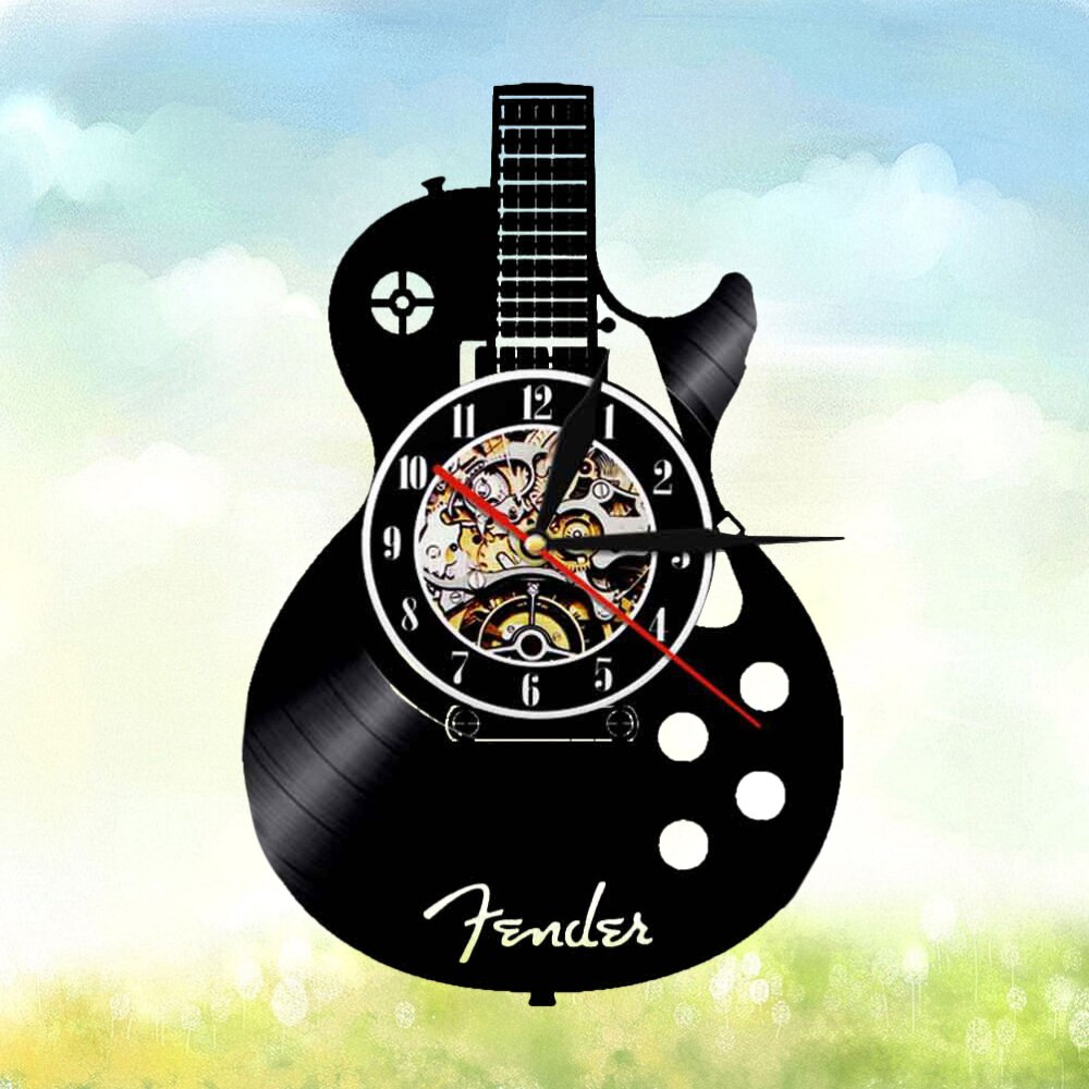 Guitar Shape Wall Clock Vinyl Record Wall Clock Living Room Wall Hanging Clock (without Lamp Shipment without Battery)