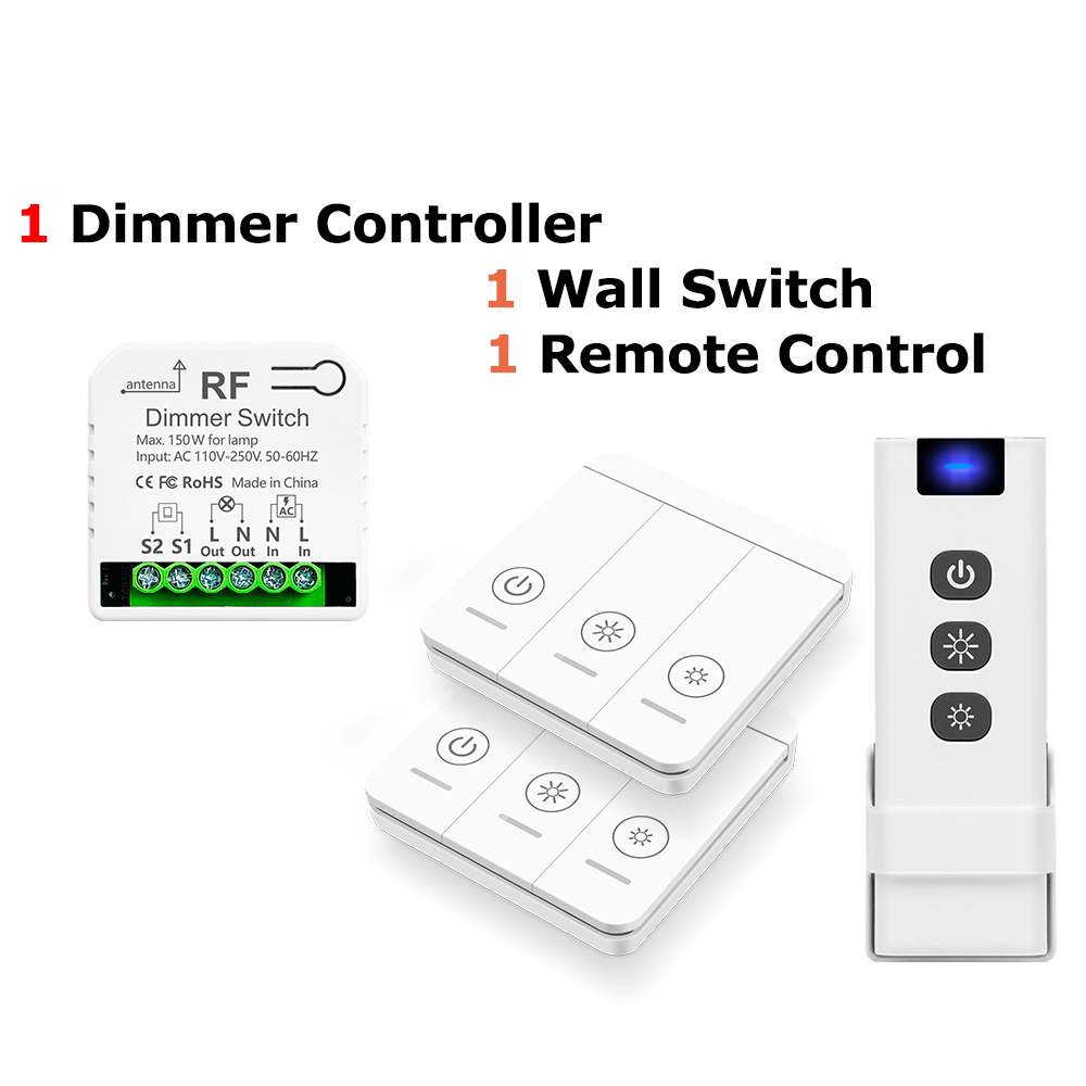 433MHz Wireless Dimmer Controller 110V 220V 150W for LED and 86 Wireless Wall Switch and Wireless Remote Control Transmit 50m: GRAY