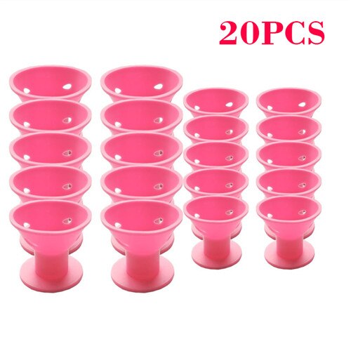 10/20/30 pçs/set Borracha Macia Cuidado Do Cabelo Mágico Modelador de Cabelo Rolos de Silicone Sem Calor Sem Grampo de Cabelo curling Styling Ferramenta DIY: 20PCS Pink