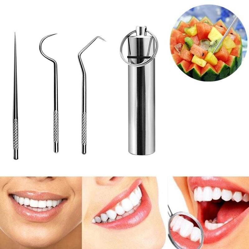 Roestvrij Staal Tandenstoker Met Aluminium Metalen Tandenstoker Houder Draagbare Outdoor Tooth Pick Dispenser Mondhygiëne Care Apparatuur