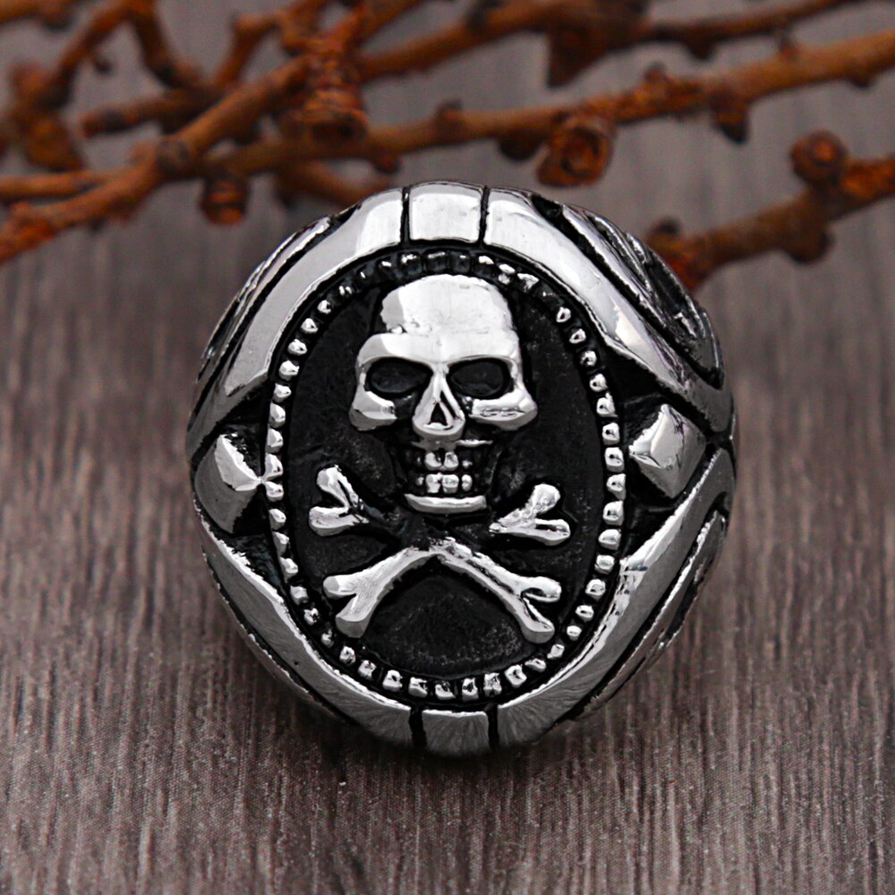 Anillo gótico de acero inoxidable con calavera pirata para hombre, joyería Punk de acero dorado, anillo de sello de calavera de motorista, para novio, talla 7-13