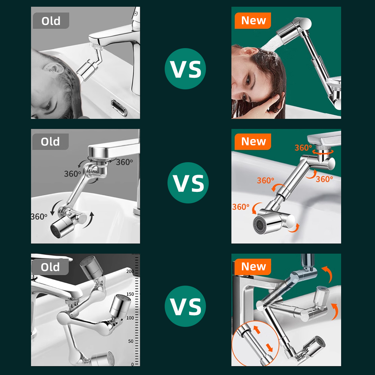 Prolunga per rubinetto 1440° per lavandino del bagno 2 modalità di uscita dell'acqua Girevole Aeratore del rubinetto Attacco per rubinetto girevole Estensione del rubinetto della cucina Tocca Regolazione per il lavaggi