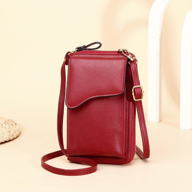 PU Leather Small Shoulder Bag Casual Handbag Crossbody Bags for Women Phone Pocket Girl Purse Mini Messenger Bags: Red
