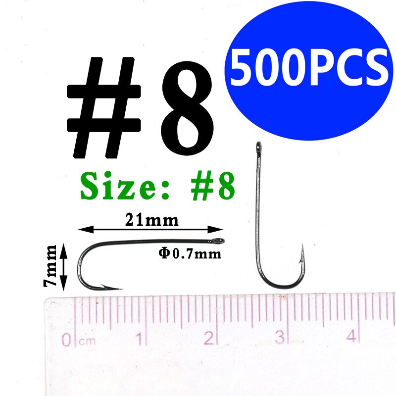 Bimoo 500PCS Aberdeen Long Shank Fish Hook Saltwater Fresh Water Hooks Sabiki Rig Streamer Fly Hook Size 10 4 2 2/0: size8 500pcs