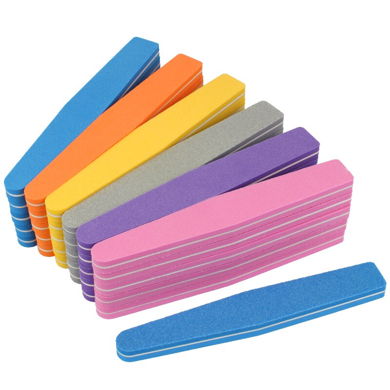 Limas de uñas 100/180 esponja de colores, bloque pulidor lavable, lima de uñas con forma de diamante, suministros de salón de uñas de doble cara, 50 unids/lote