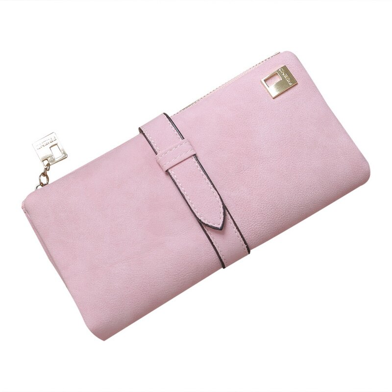 Dames rits multi-kaart positie leren kaart telefoon munt houder organizer lange trekkoord portemonnee matte portemonnees: Roze