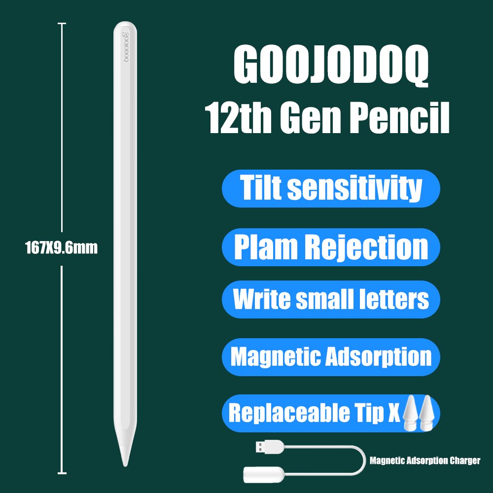 GOOJODOQ 12th Gen crayon pour iPad crayon paume rejet pour Apple crayon 2 1 iPad Pro 11 Air 4 7th 8th crayon: 12th 2 Tips