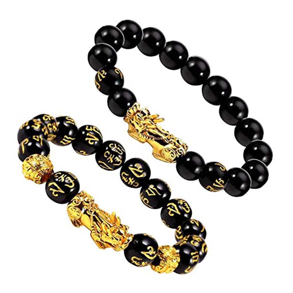 Chinesischen Stil frauen Armbänder 2 stücke 12mm Hand Geschnitzte Mantra Stein Feng Shui Elastische Armband Reichtum Armband Женский браслет
