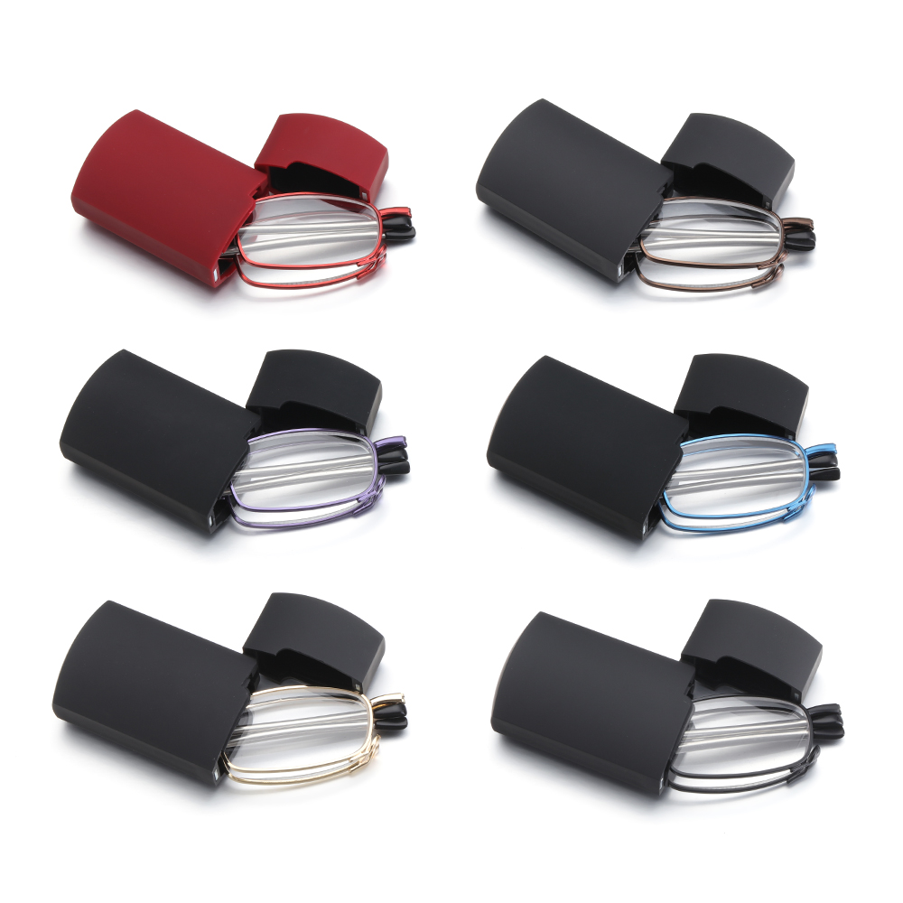 Draagbare opvouwbare leesbril voor mannen en vrouwen, telescopische pootjes, draaibare bril voor presbyopie, metalen montuur, leesbril.