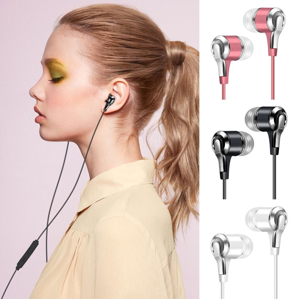 Wired Headphones 3.5mm Sport Earbuds Heavy Bass Wire Controlled In-ear Phone Earphones Stereo Headset with Mic Music Gaming