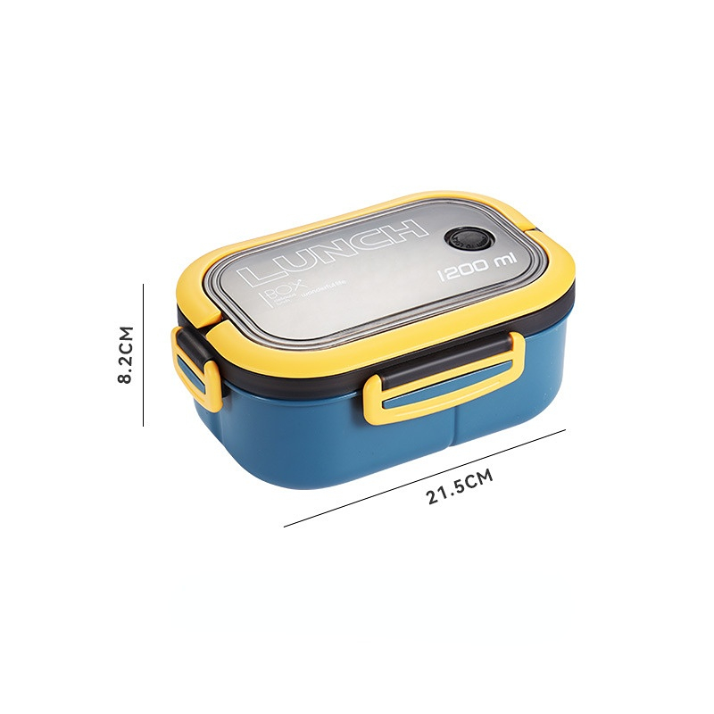 1200ML 2 Layer Bento Lunch Box With Spoon Fork, Kid High Capacity Microwae Food Containers Portable Leakproof Office Camping: Blue