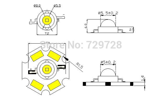 1 watt witte high power led-diodes met printplaat
