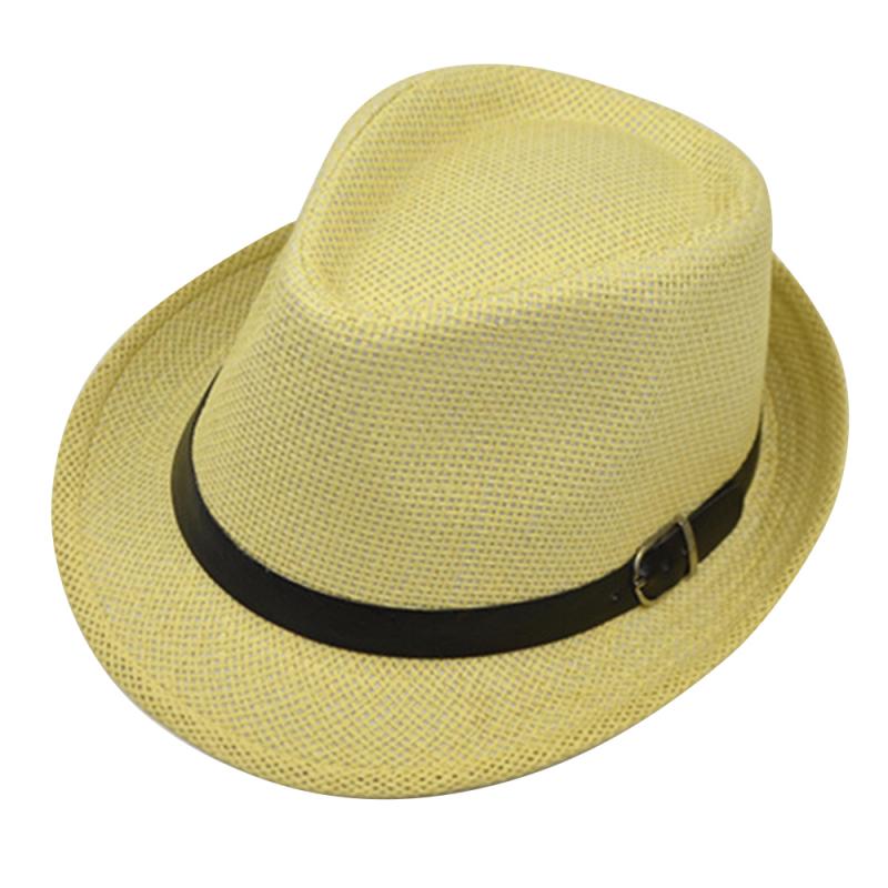 Women Men Hat Cap Summer Shade Straw Hat Top Hat Straw Beach Hat With Belt Unisex: 07 Grass yellow